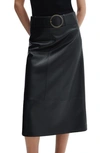 Mango Midi Faux Leather Skirt With Belt Black