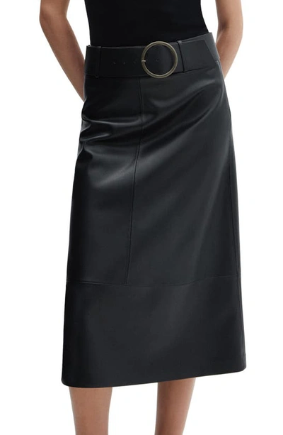 Mango Midi Faux Leather Skirt With Belt Black