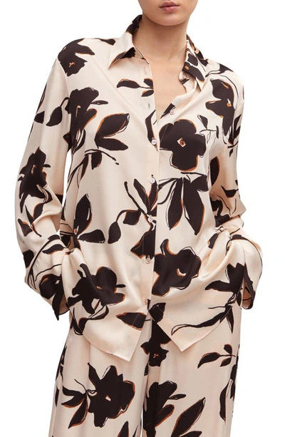 Mango Floral Print Satin Button-up Shirt In Ecru