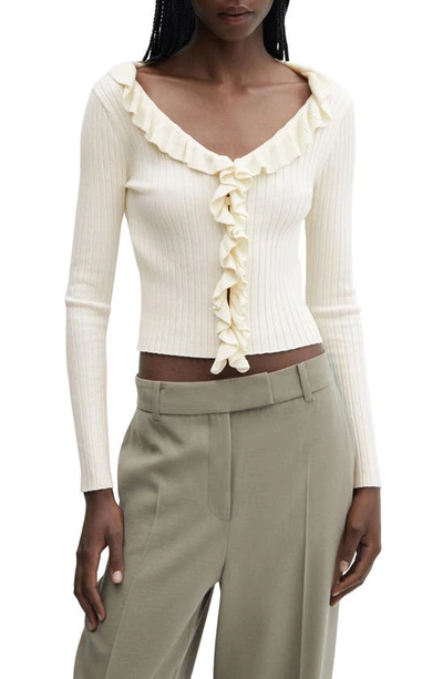 Mango Women's Ruffle Knit Cardigan In Off White
