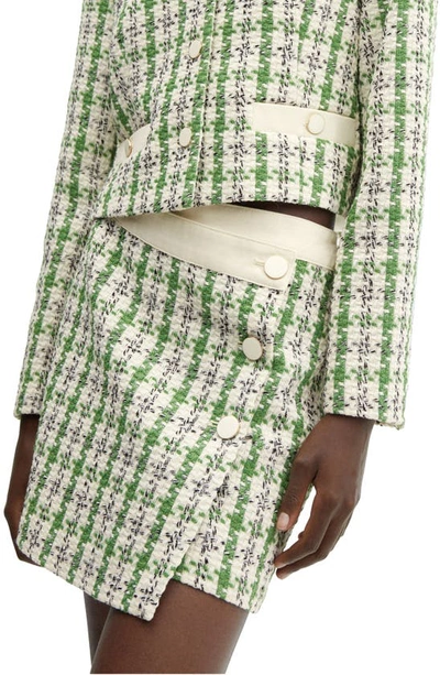 Mango Tweed Button Wrap Miniskirt In Green