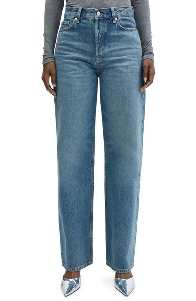 Mango Women's High Waist Straight Jeans In Medium Vintage Blue