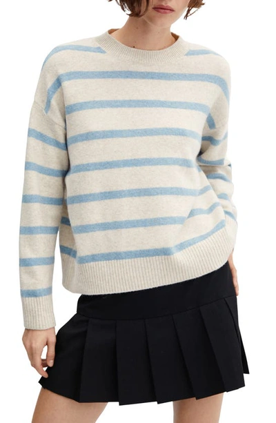 Mango Women's Round-neck Striped Sweater In Sky Blue