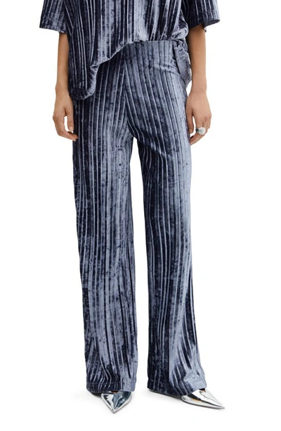 Mango Straight Velvet Trousers Blue