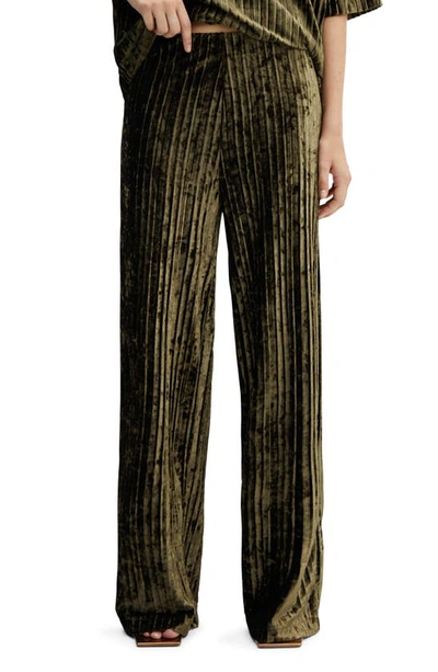 Mango Pleated Velvet Trousers Green