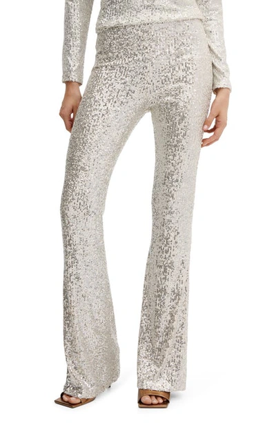 Mango Women's Sequin Flared Trousers In Ivory White