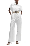 Mango Belted Wide Leg Jumpsuit In White