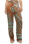 Mango Geo Print High Waist Satin Pants In Turquoise