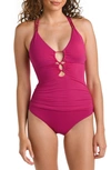 Shop La Blanca Lace-up Underwire One-piece Swimsuit In Magenta