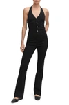 Mango Denim Halter Jumpsuit In Black Denim