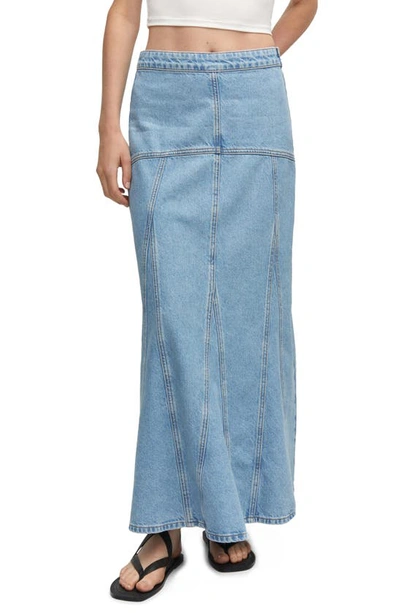 Mango Long Denim Skirt With Seams Light Blue