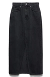 Mango Denim Midi Skirt In Black Denim