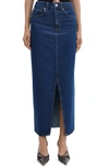 Mango Front Slit Denim Midi Skirt In Dark Blue
