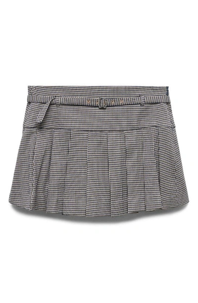 Mango Houndstooth Belt Miniskirt Blue