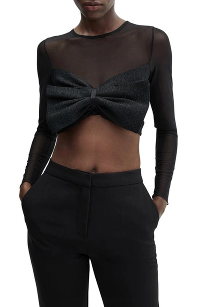 Mango Bow Combined Knit Top Black