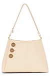 Balmain Embleme Shoulder Bag In Grained Leather In 0dx Nude/ Pink