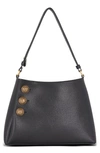 Balmain Emblem Crest Button Leather Shoulder Bag In 0pa Black