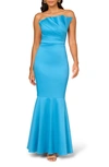 Aidan Mattox Ruffle Strapless Mikado Mermaid Gown In Ocean Blue