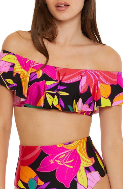 Trina Turk Solar Floral Ruffle Off The Shoulder Bikini Top In Neutral