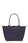 Longchamp Medium Le Pliage Green Recycled Canvas Shoulder Tote Bag In Purple