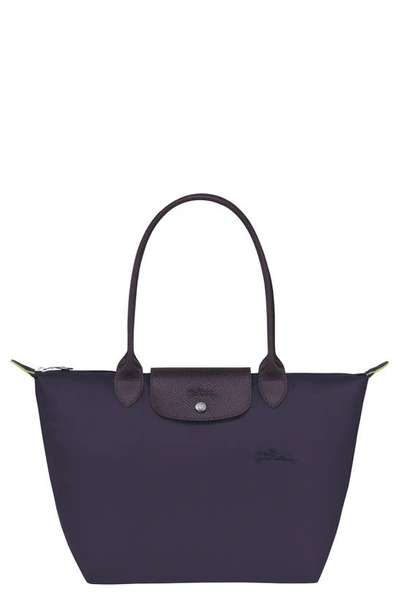 Longchamp Medium Le Pliage Green Recycled Canvas Shoulder Tote Bag In Purple