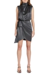 AMANDA UPRICHARD AMANDA UPRICHARD FABIOLA FUNNEL NECK SILK FAUX WRAP COCKTAIL DRESS