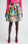 CAROLINA HERRERA ROSE PRINT FAILLE SKIRT