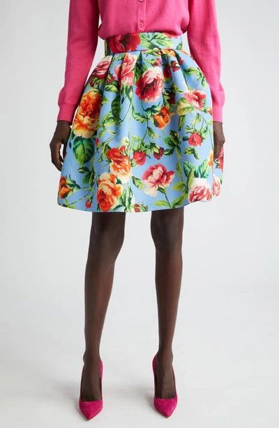 Carolina Herrera Floral-print Buckle-fastening Skirt In Lake Blue Multi
