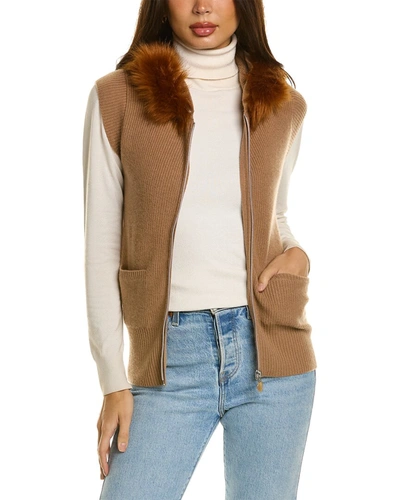 Qi Cashmere Hooded Cashmere Vest In Beige