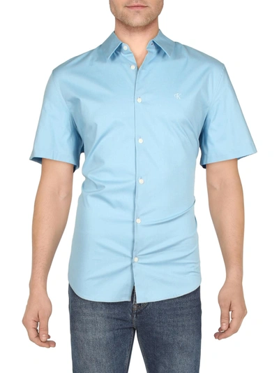 Calvin Klein Mens Collared Slim Button-down Shirt In Blue