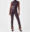 SPANX LEATHER-LIKE FRONT SLIT LEGGINGS IN CHERRY CHOCOLATE