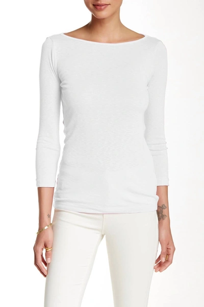 Three Dots Boatneck 3/4 Length Sleeve Tee In White