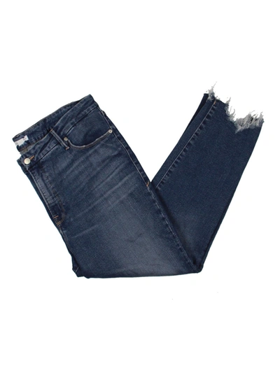 Good American Womens Frayed Hem Denim Straight Leg Jeans In Blue