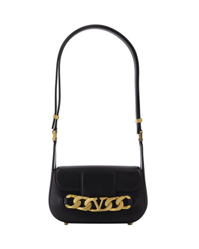 Valentino Garavani Small Shoulder Bag Vlogo Chain Vit. Dauphine/a. Brass Morsetto In Black