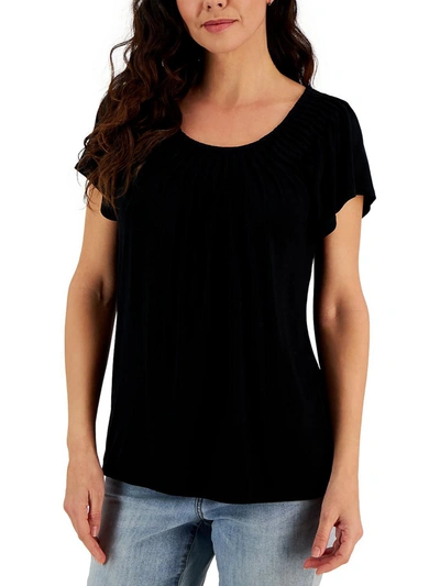 Style & Co Women's Pleated-neck Short-sleeve Top, Regular & Petite, Created For Macy's In Black