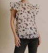 Aureum Floral Organza Top With Cami In Ivory; Black In Multi