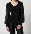 Joseph Ribkoff Sequin Sleeves Top In Black In Black