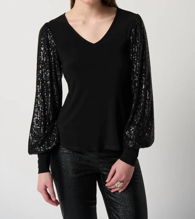 Joseph Ribkoff Sequin Sleeves Top In Black