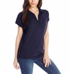 THREE DOTS CAP SLEEVE POLO SHIRT IN NIGHT IRIS