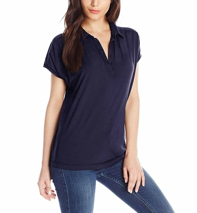 Three Dots Cap Sleeve Polo Shirt In Night Iris In Blue