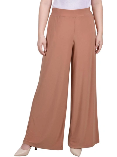 Ny Collection Petite Mid Rise Pull On Wide-leg Palazzo Pant In Tan/beige