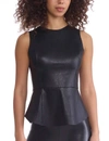 COMMANDO FAUX LEATHER PEPLUM SHELL TOP IN BLACK