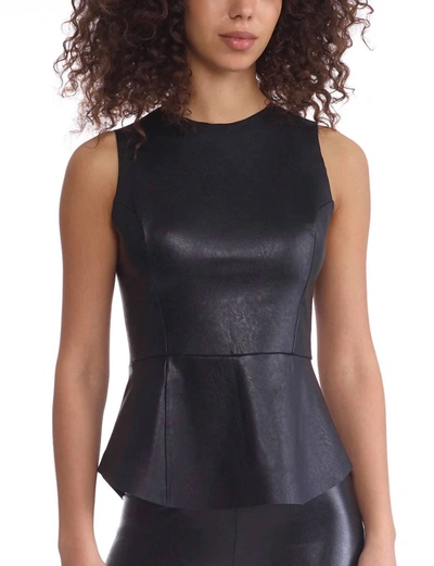 Commando Paneled Faux Stretch-leather Peplum Top In Black