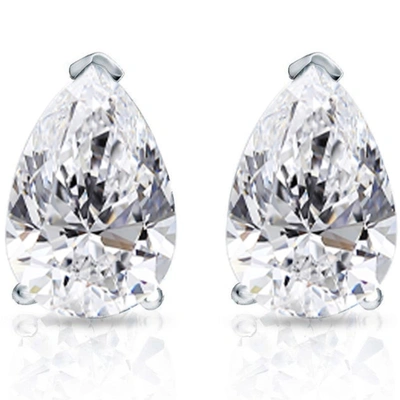 Pompeii3 2 Ct Lab Grown Pear Shape Diamond Studs 14k White Gold Earrings In Silver