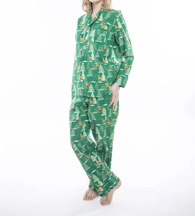 Denise Rae Deer Jamas Long Sleeve Pajama Set In Green
