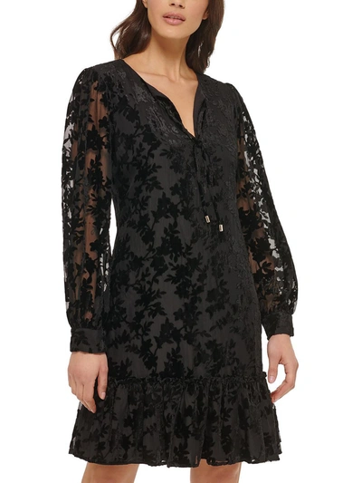 Kensie Dresses Womens Velvet Burnout Cocktail And Party Dress In Black