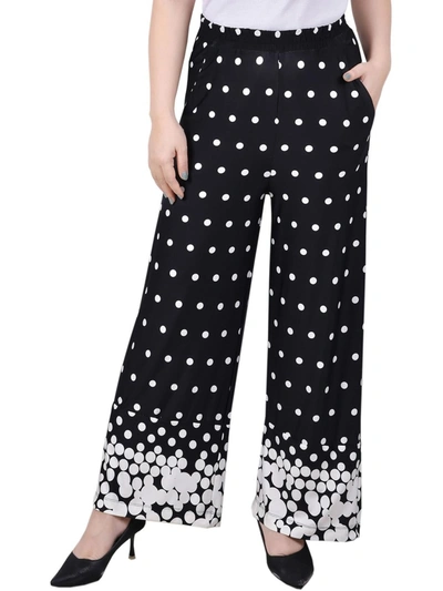 NY COLLECTION PETITES WOMENS JERSEY POLYESTER WIDE LEG PANTS