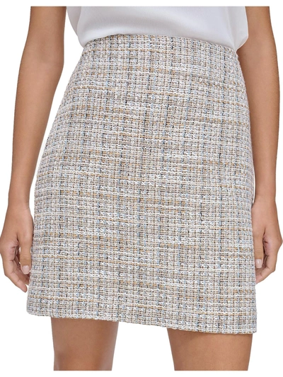 Calvin Klein Petites Womens Tweed Fringe Pencil Skirt In Cream Multi