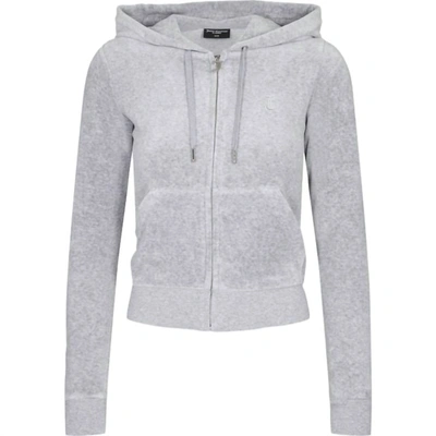 Juicy Couture Robertson Logo-embroidered Velour Hoody In Silver Marl