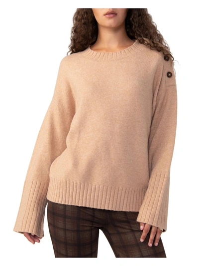 Sanctuary Clothing Womens Ribbed Trim Buttons Pullover Sweater In Beige